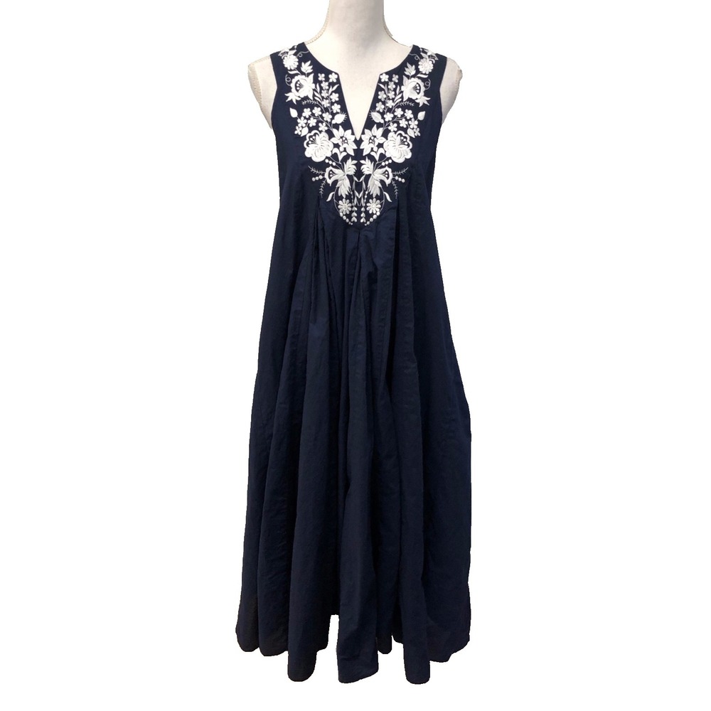 Tuckernuck Maxi Dress Womens Medium Blue Embroidered Sleeveless Boho